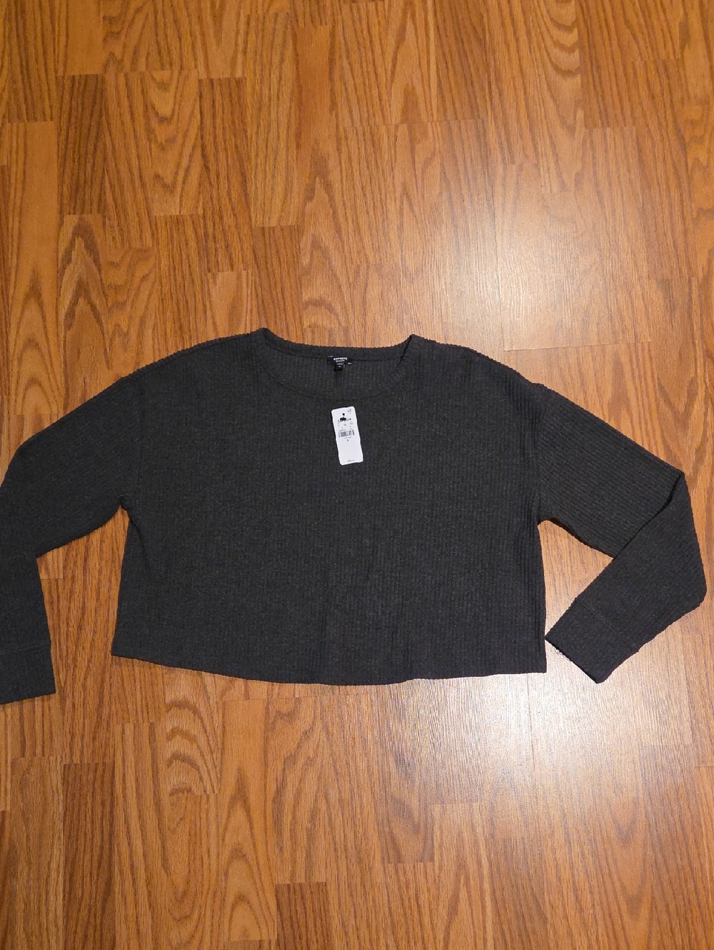 Express Ribbed Cropped Sweater Top - Charcoal Gray NWT Medium